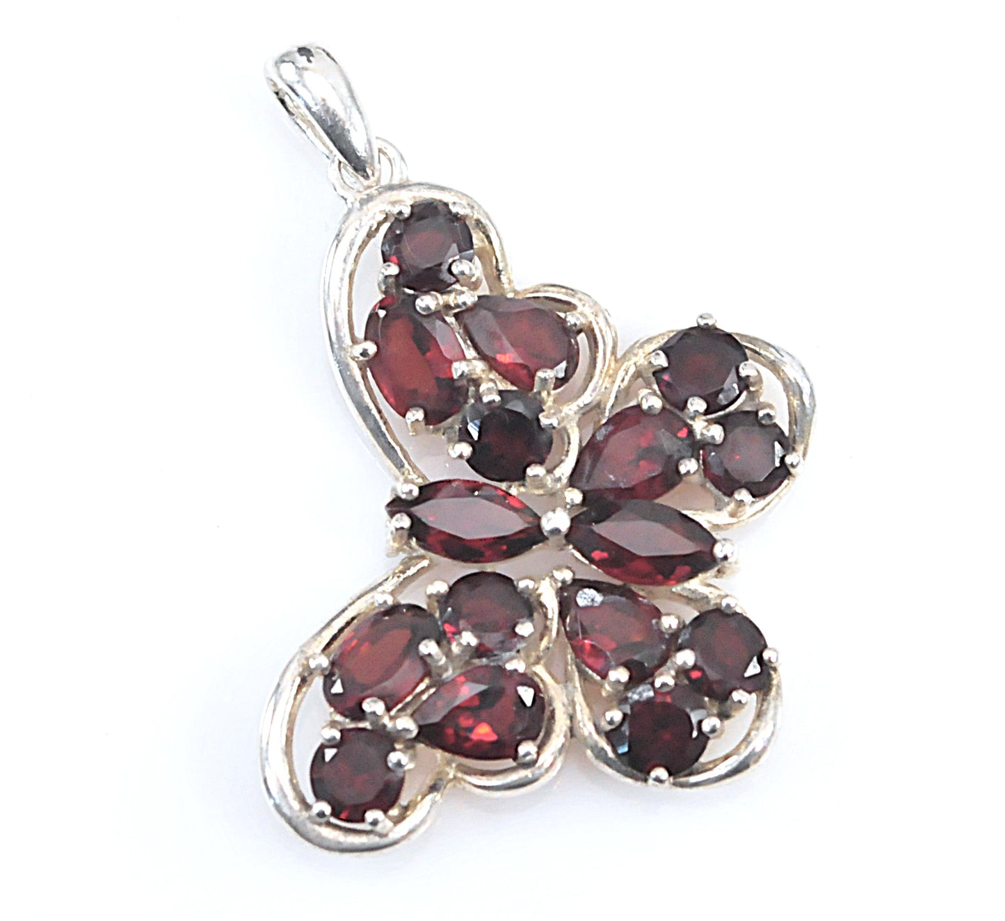 Designer Sterling Silver Garnet Butterfly Pendant