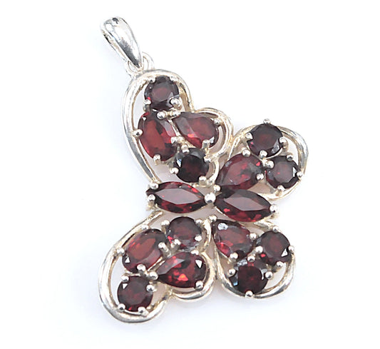 Designer Sterling Silver Garnet Butterfly Pendant