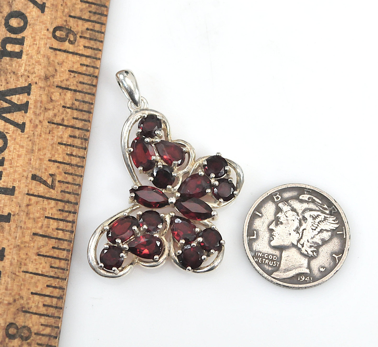 Designer Sterling Silver Garnet Butterfly Pendant