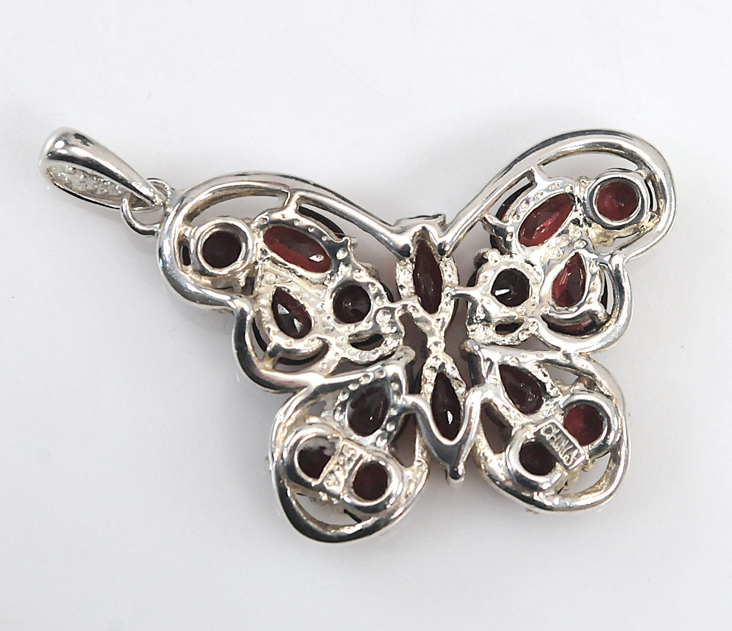 Designer Sterling Silver Garnet Butterfly Pendant