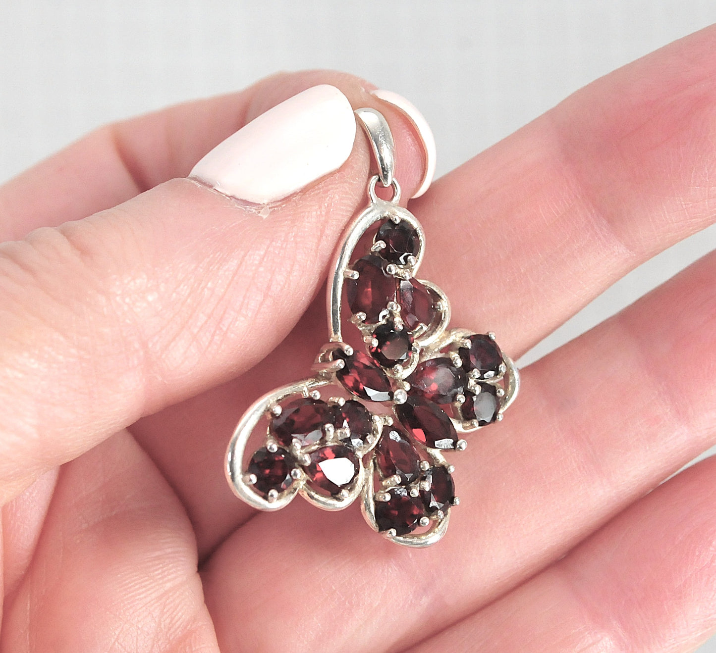 Designer Sterling Silver Garnet Butterfly Pendant