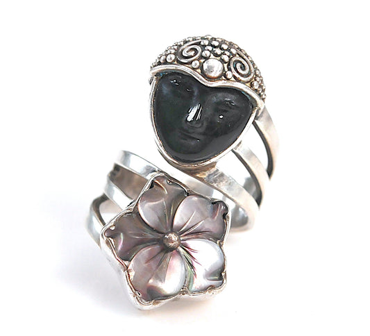 Large Sajen Sterling Silver Carved Face Ring
