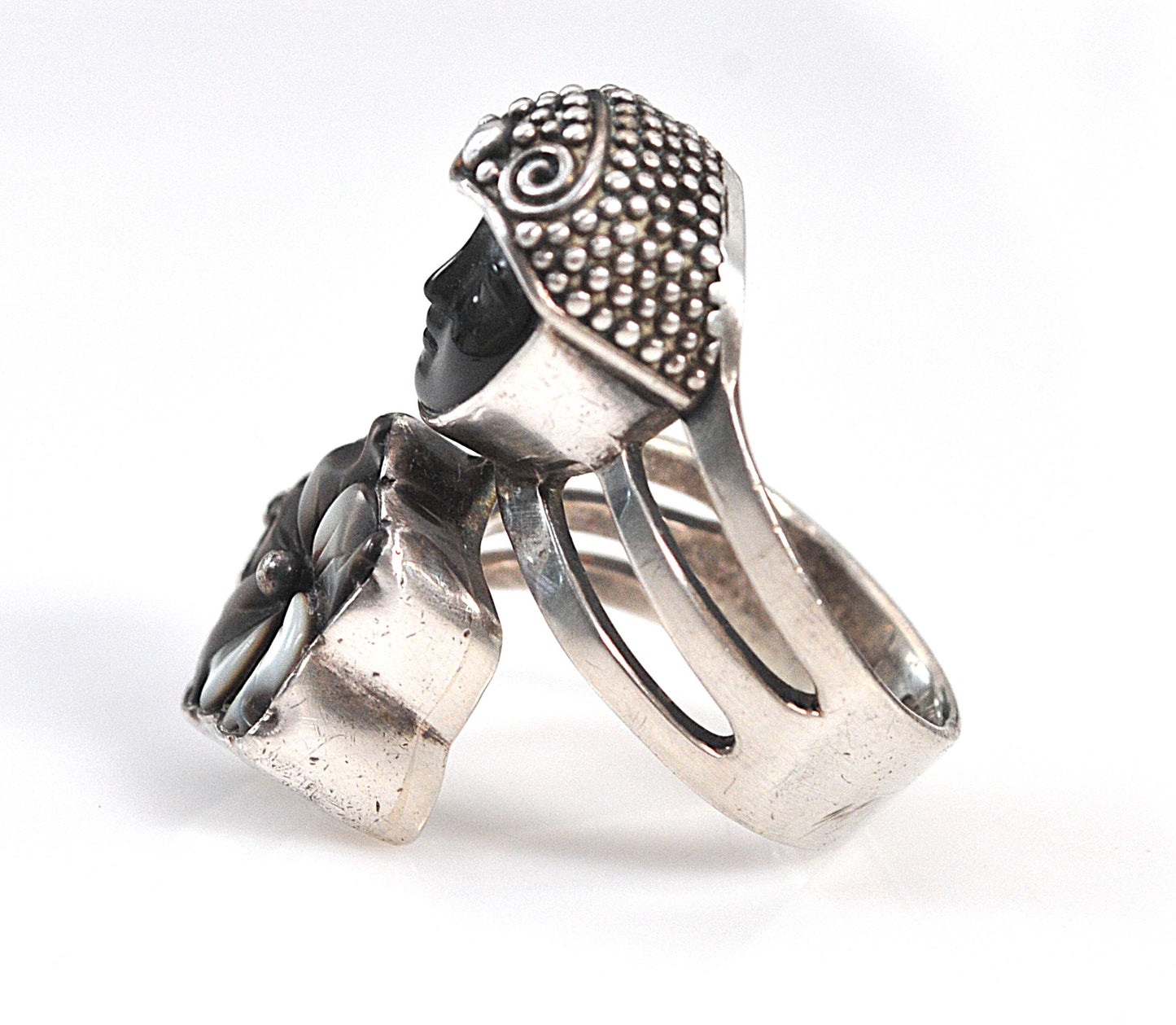 Large Sajen Sterling Silver Carved Face Ring