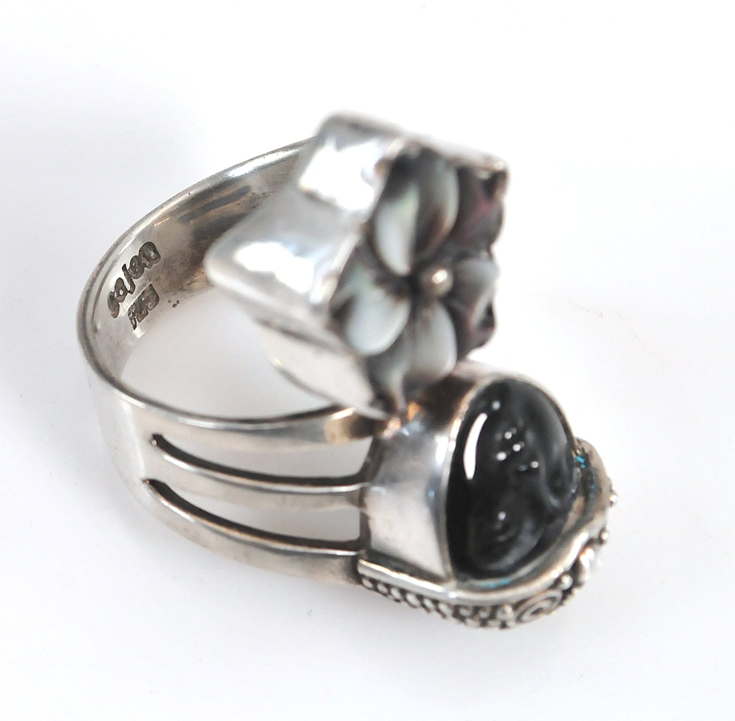 Large Sajen Sterling Silver Carved Face Ring
