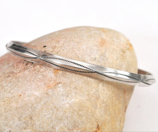 Tahe Signed Navajo Sterling Silver Bangle Bracelet