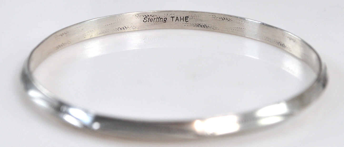 Tahe Signed Navajo Sterling Silver Bangle Bracelet
