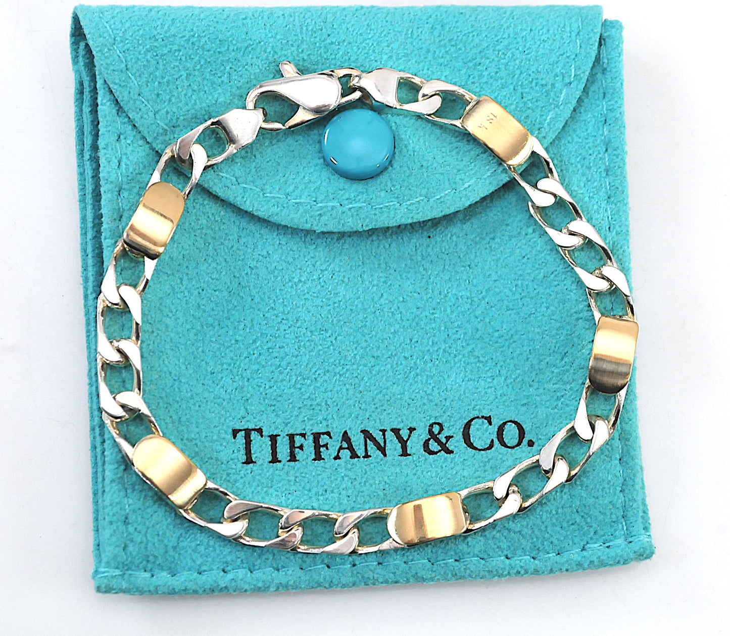 Estate Tiffany & Co. Sterling Silver 18K Gold Curb Bracelet
