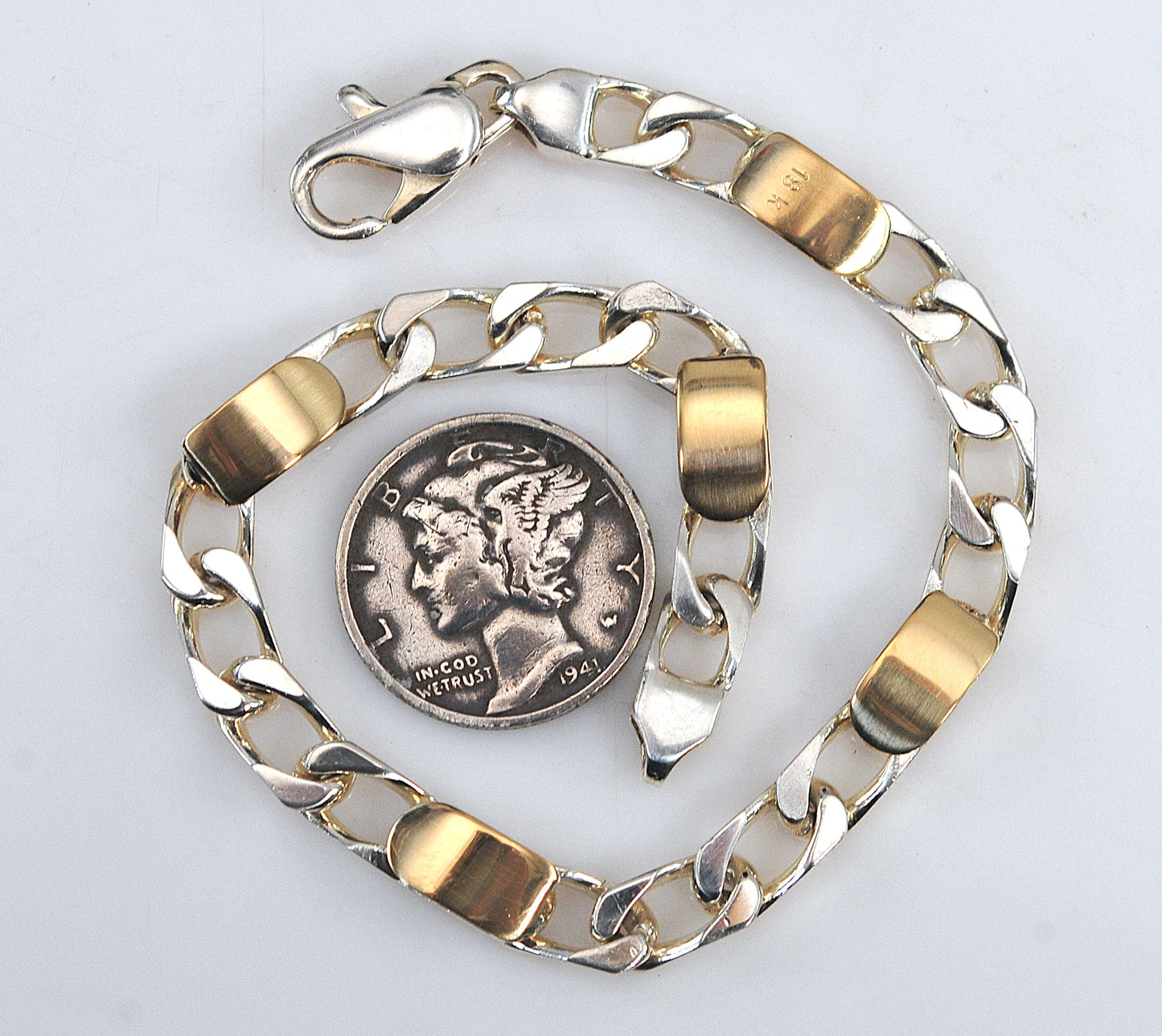 Estate Tiffany & Co. Sterling Silver 18K Gold Curb Bracelet