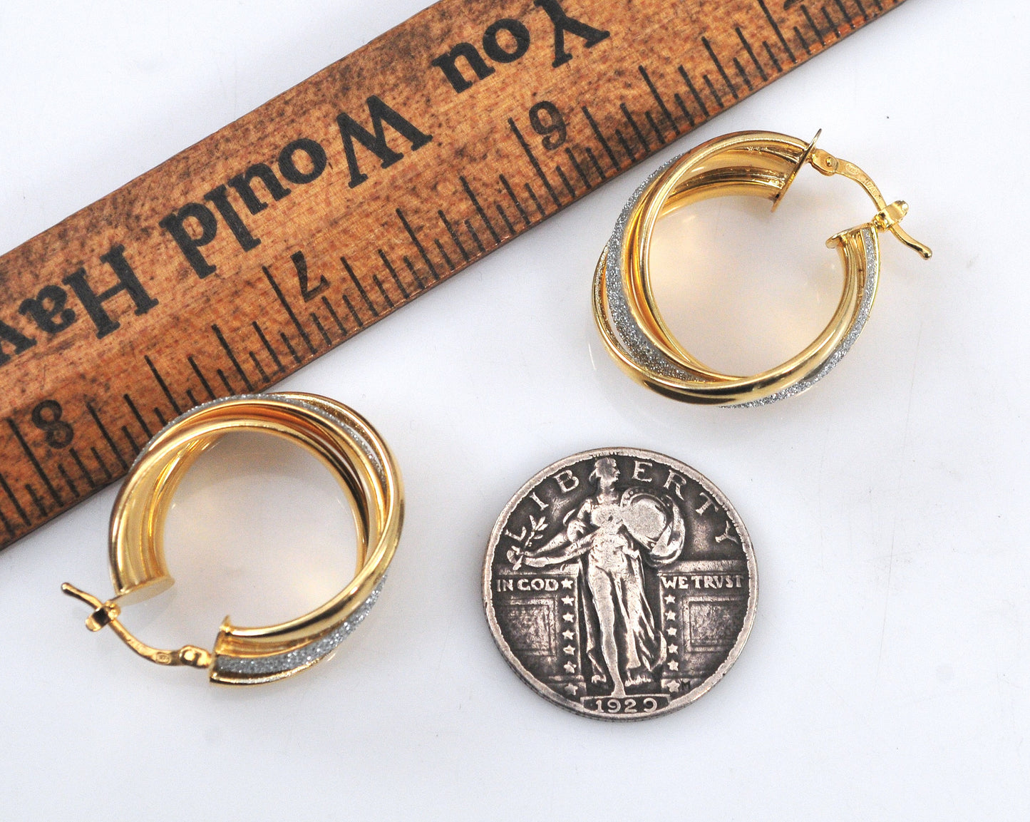 Greg Anthony Gold over Sterling Silver Glitter Hoop Earrings