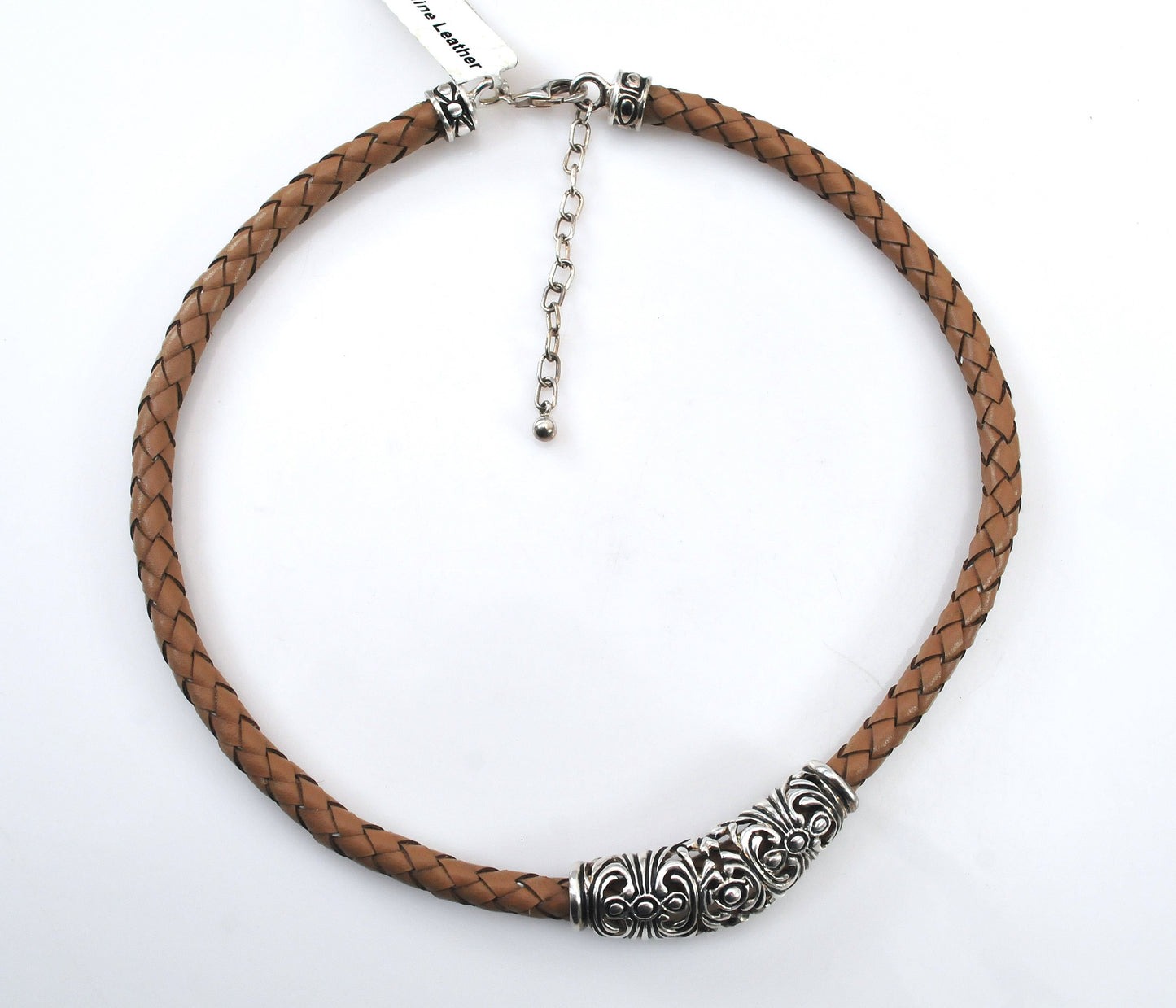 Joseph Esposito Sterling Silver Leather Choker Necklace