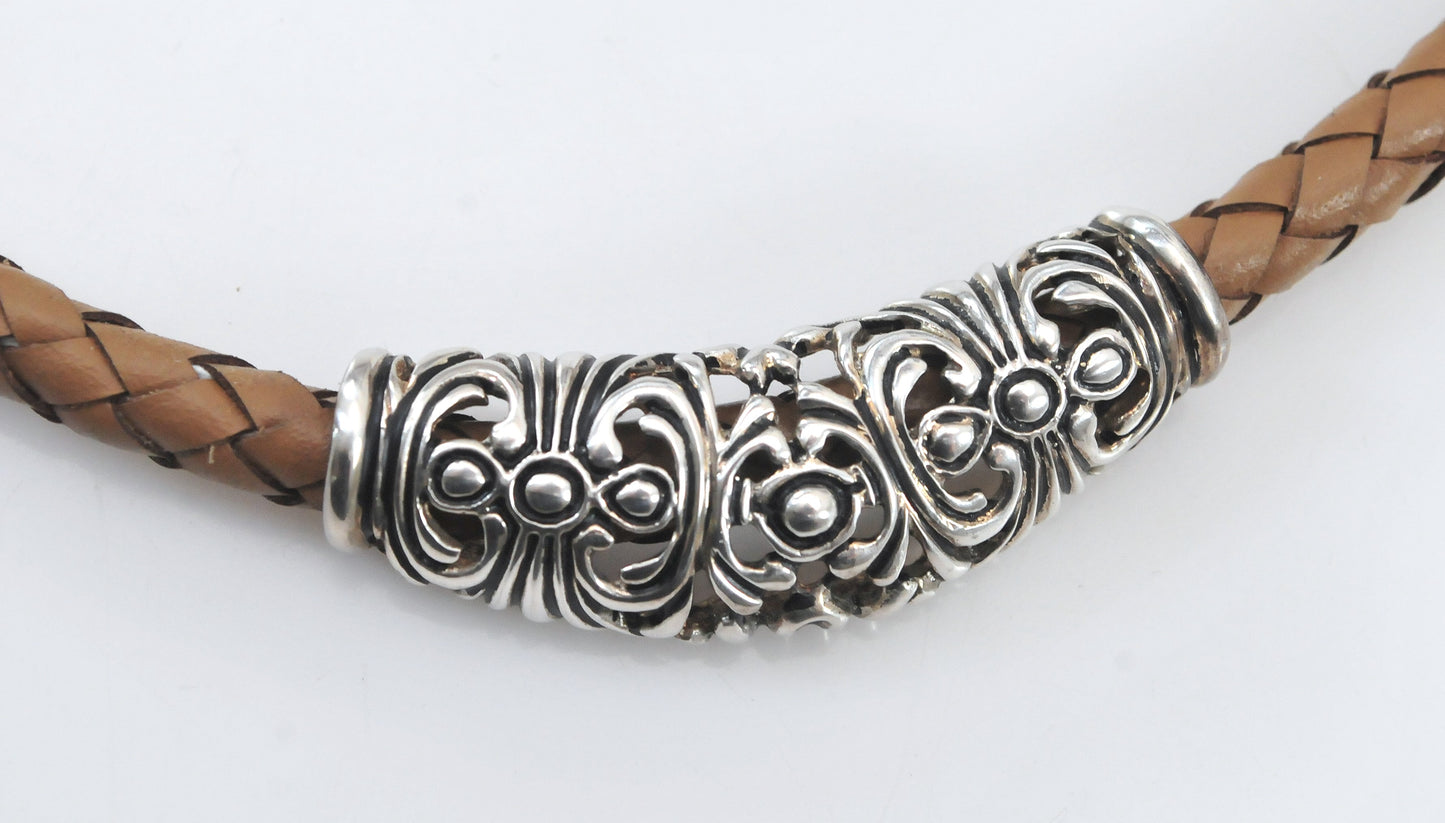 Joseph Esposito Sterling Silver Leather Choker Necklace