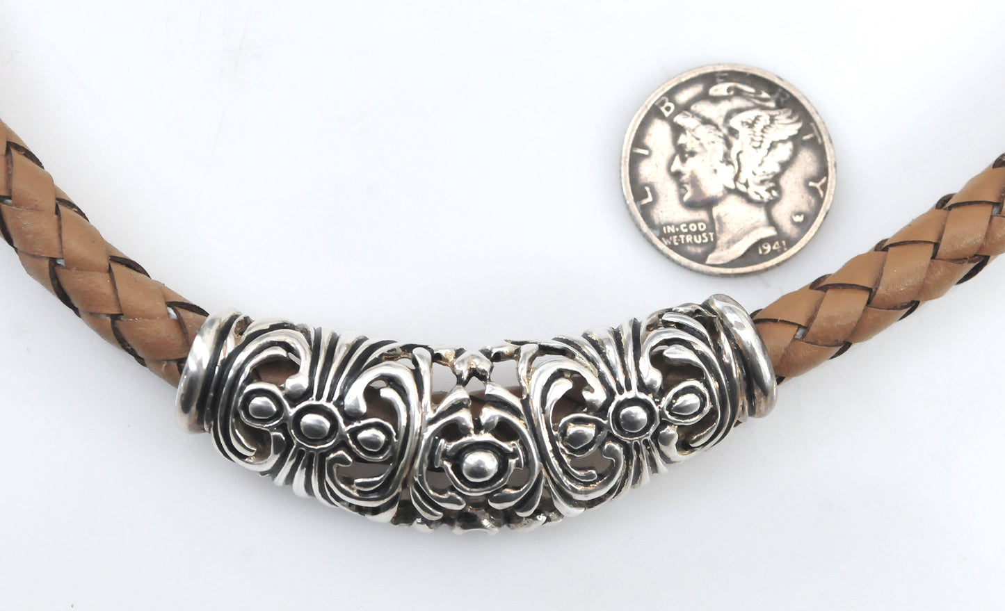 Joseph Esposito Sterling Silver Leather Choker Necklace