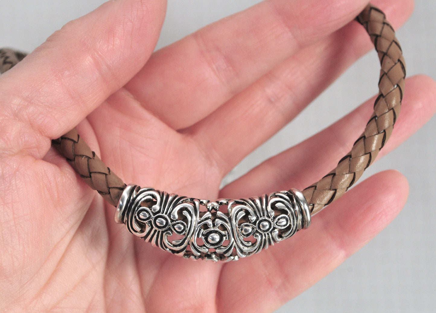 Joseph Esposito Sterling Silver Leather Choker Necklace