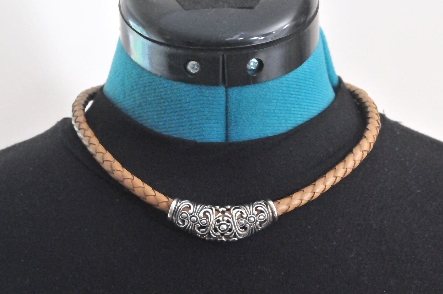Joseph Esposito Sterling Silver Leather Choker Necklace
