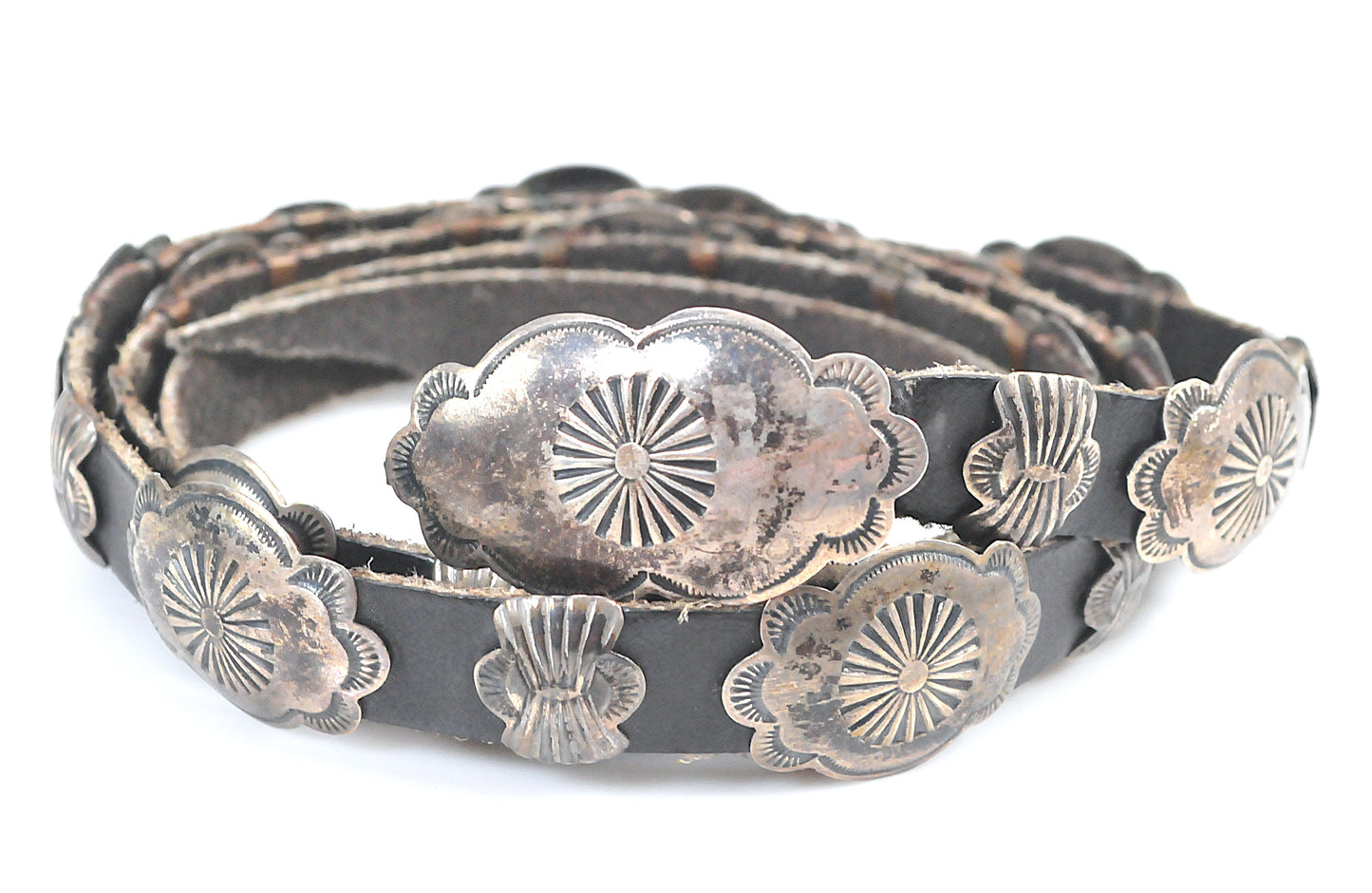 Vintage Native American Handmade Sterling Silver Concho Belt, Navajo Old Pawn Style Southwestern Belt