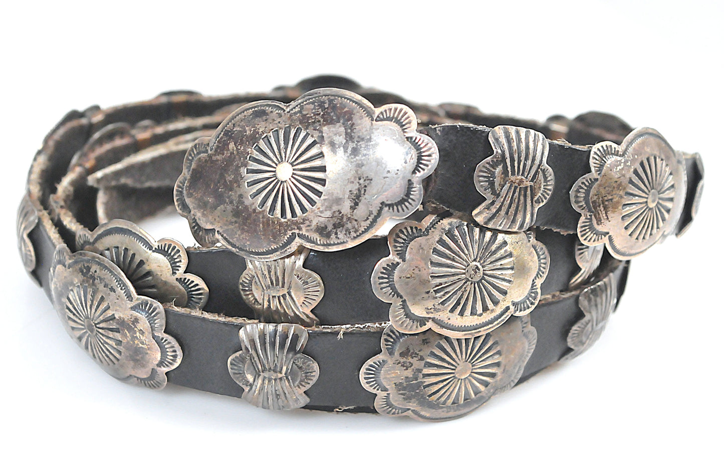Vintage Native American Handmade Sterling Silver Concho Belt, Navajo Old Pawn Style Southwestern Belt