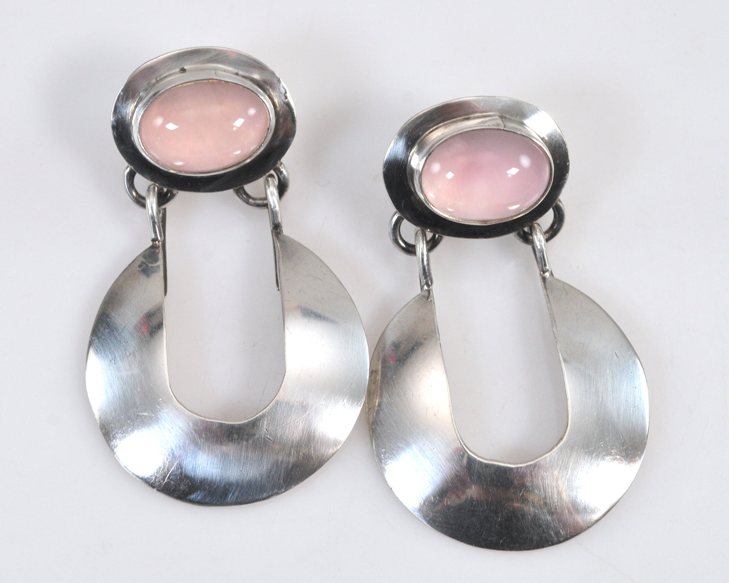 Large Carol Felley Sterling Silver Rose Quartz Earrings