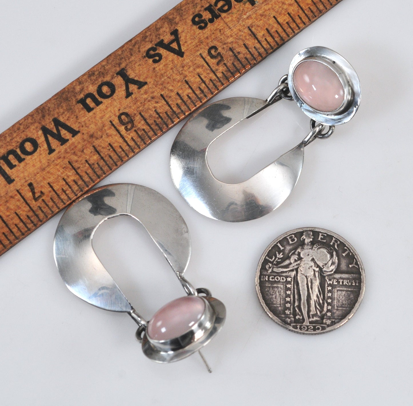 Large Carol Felley Sterling Silver Rose Quartz Earrings