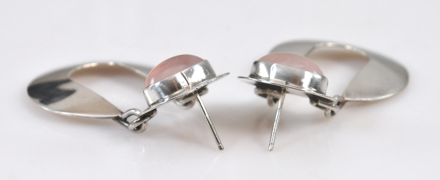 Large Carol Felley Sterling Silver Rose Quartz Earrings