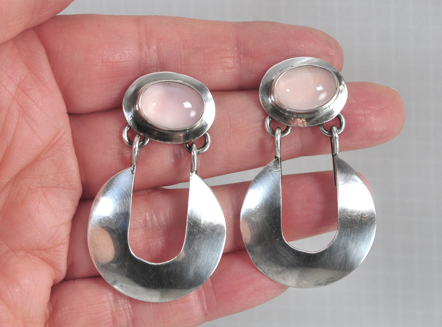 Large Carol Felley Sterling Silver Rose Quartz Earrings