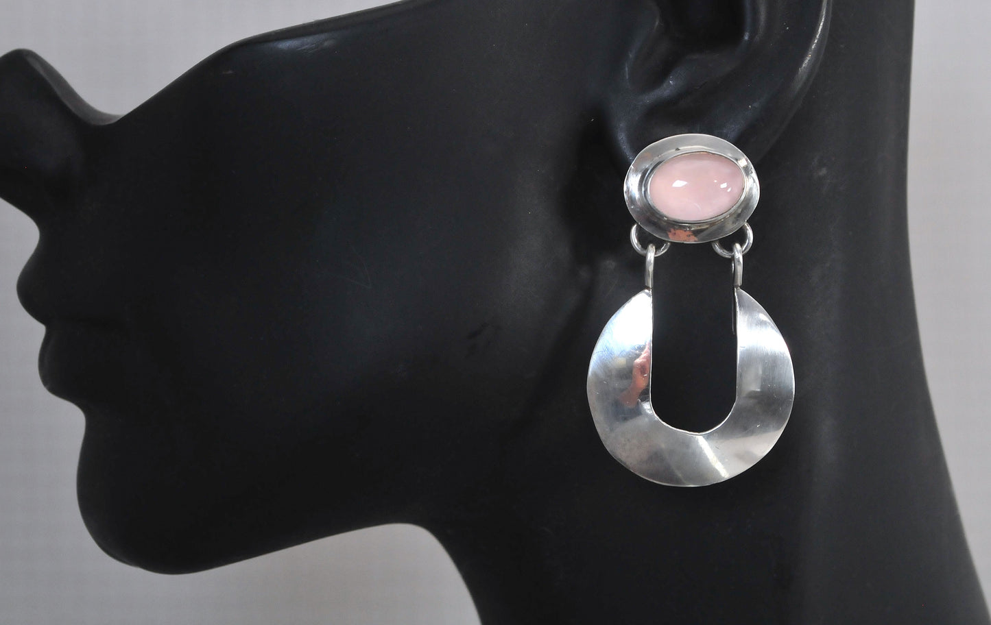 Large Carol Felley Sterling Silver Rose Quartz Earrings