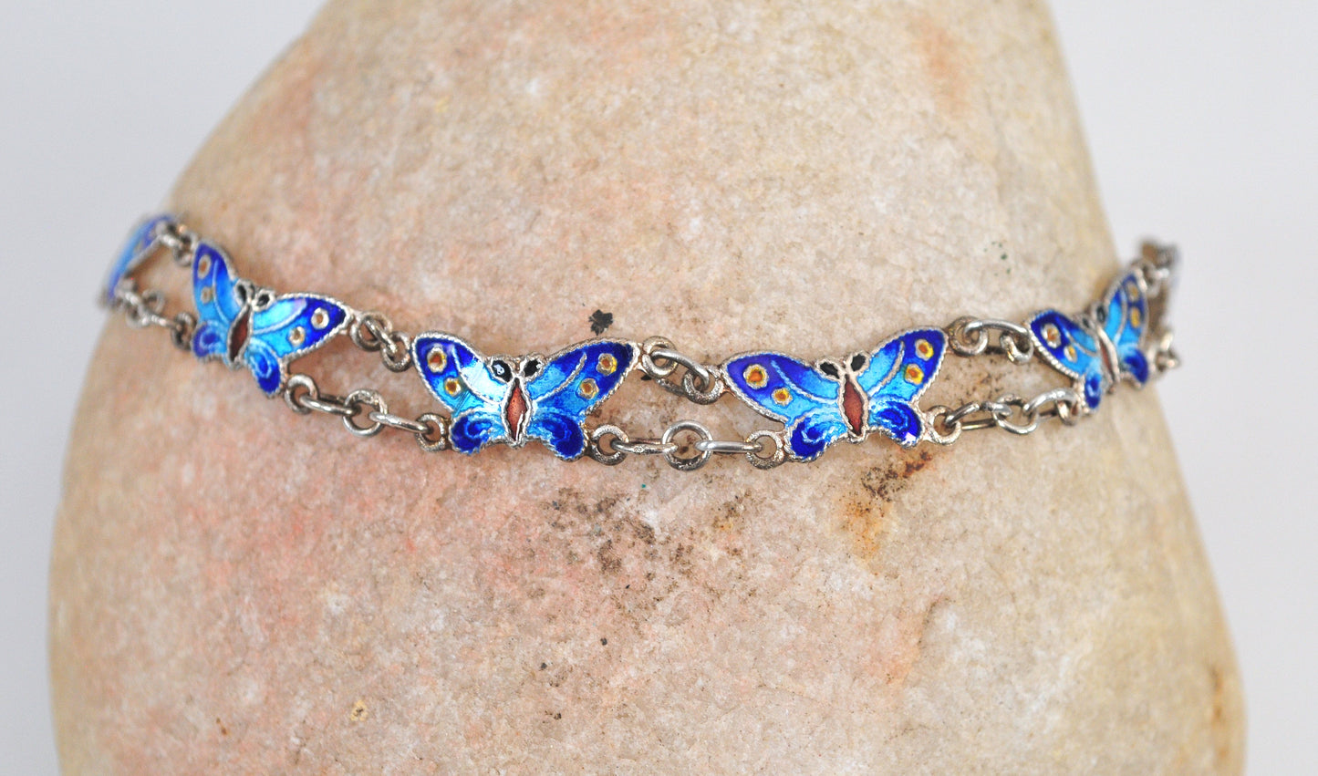 Sterling Silver Blue Enamel Butterfly Bracelet