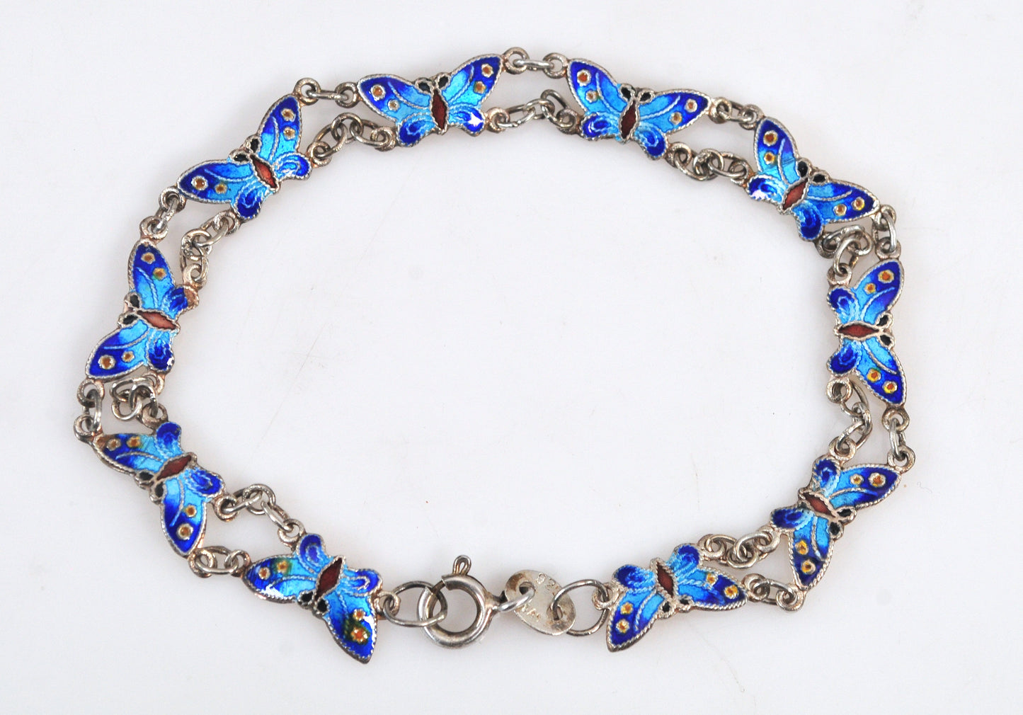 Sterling Silver Blue Enamel Butterfly Bracelet