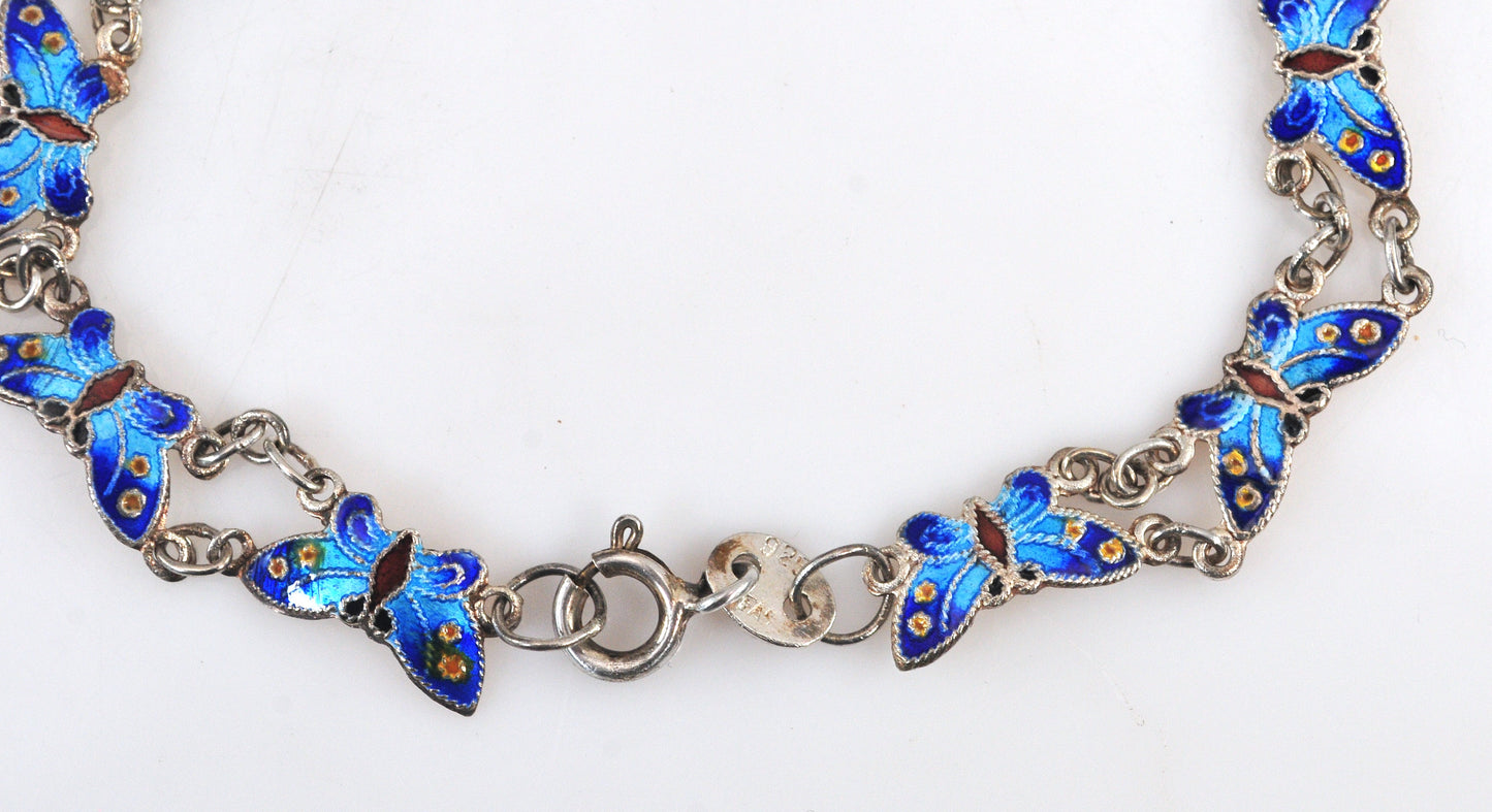 Sterling Silver Blue Enamel Butterfly Bracelet
