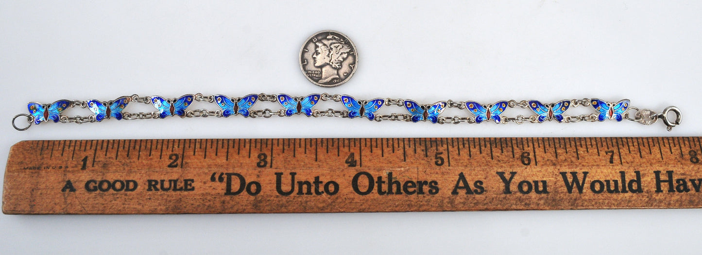 Sterling Silver Blue Enamel Butterfly Bracelet