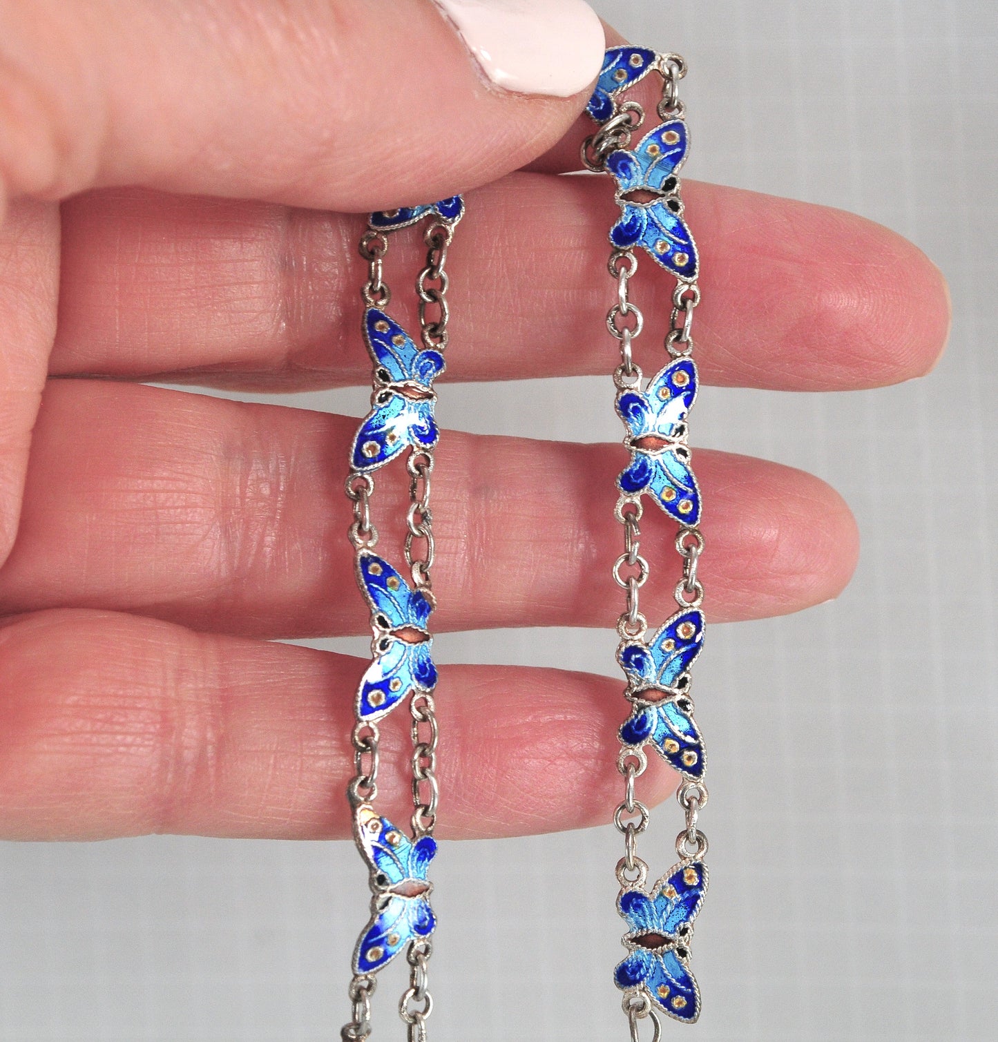 Sterling Silver Blue Enamel Butterfly Bracelet