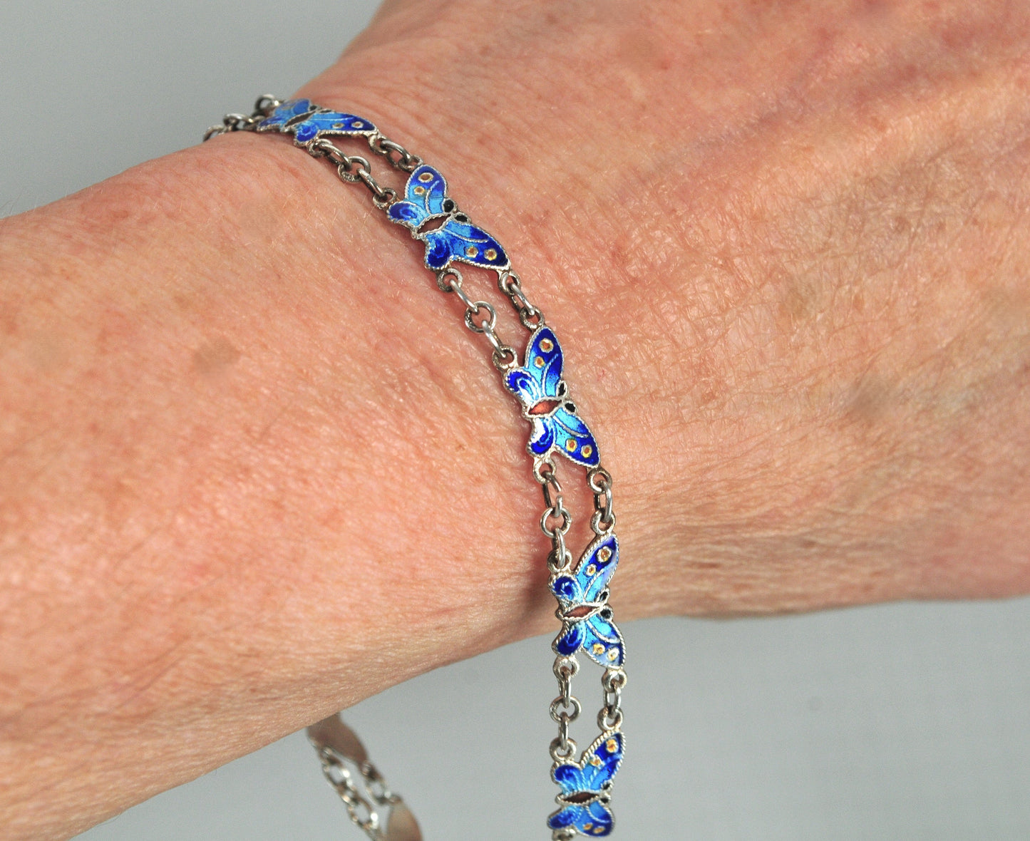 Sterling Silver Blue Enamel Butterfly Bracelet