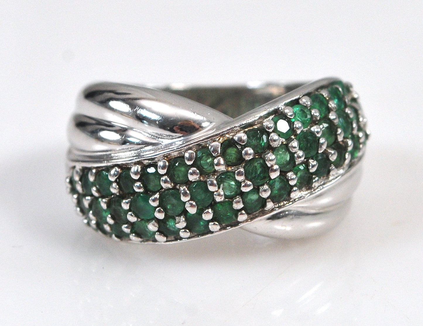 CNA 925 Sterling Silver Emerald Crossover Ring