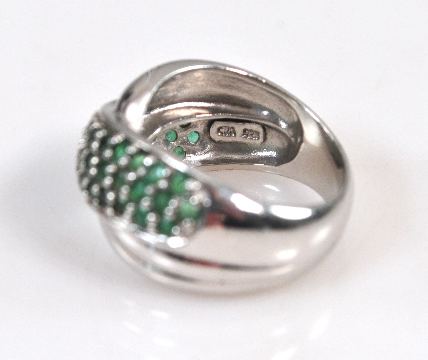CNA 925 Sterling Silver Emerald Crossover Ring