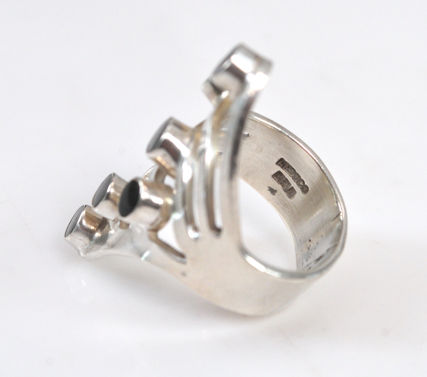 Long Modernist Black Onyx Sterling Silver Ring