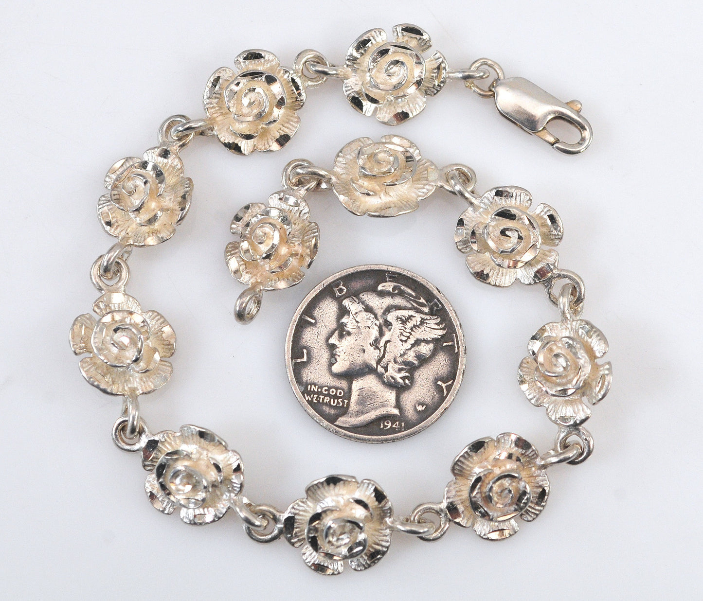 Sterling Silver Rose Bracelet