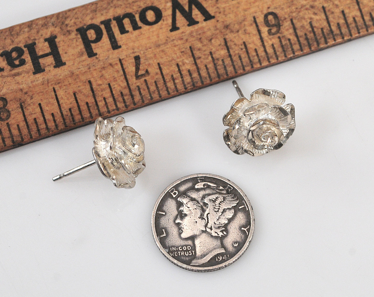 Sterling Silver Rose Stud Earrings