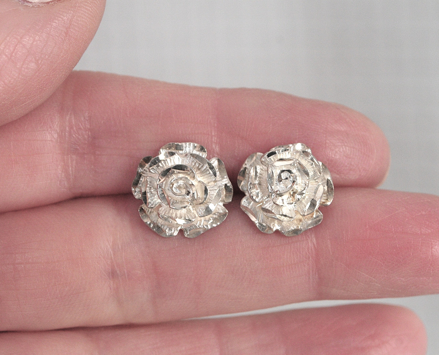 Sterling Silver Rose Stud Earrings