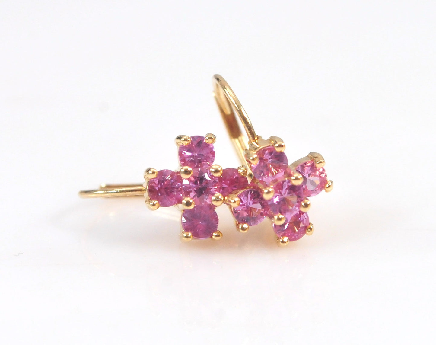 14K Gold Pink Flower Earrings