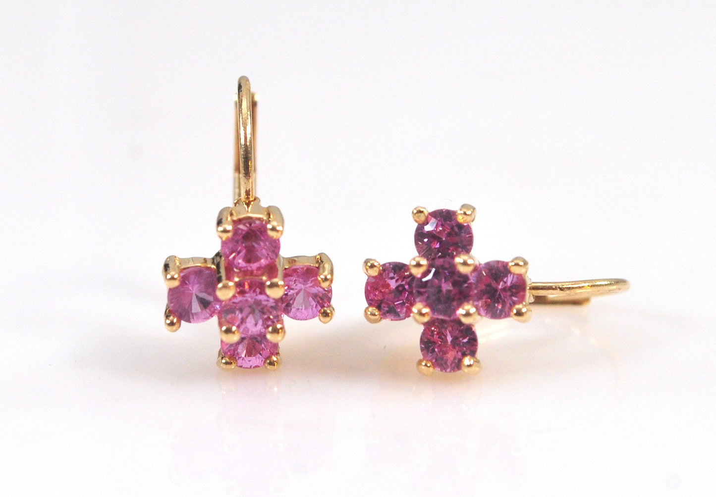 14K Gold Pink Flower Earrings