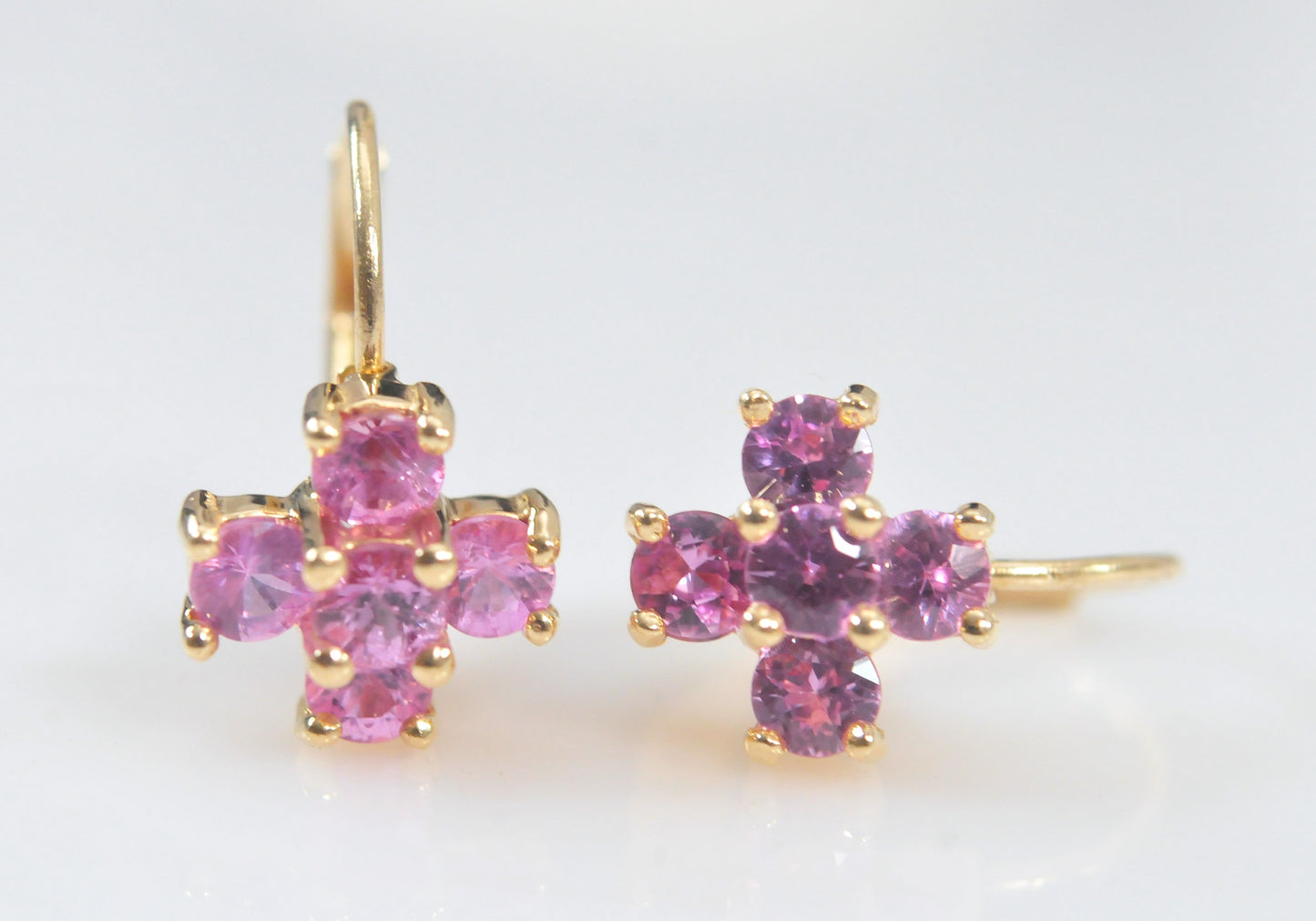 14K Gold Pink Flower Earrings