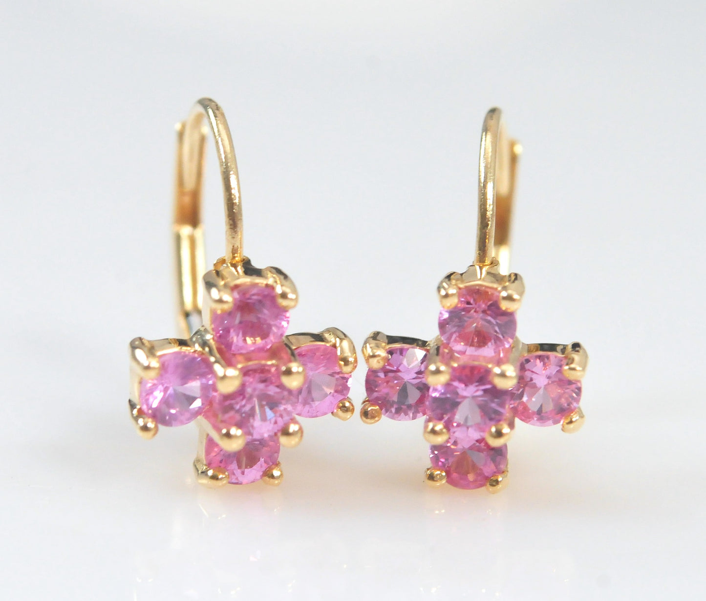 14K Gold Pink Flower Earrings