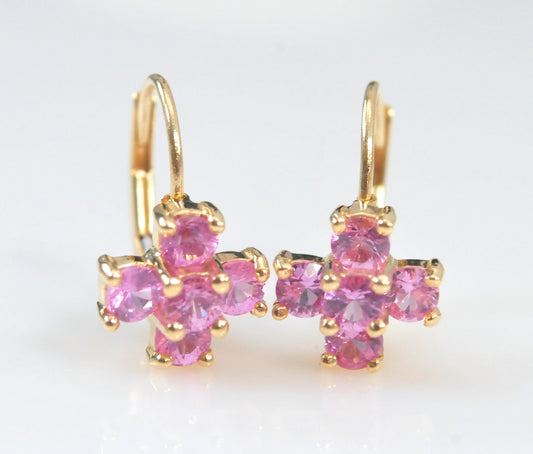 14K Gold Pink Flower Earrings
