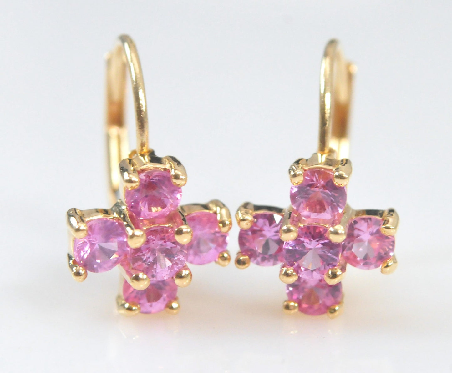 14K Gold Pink Flower Earrings