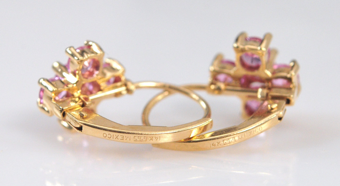 14K Gold Pink Flower Earrings