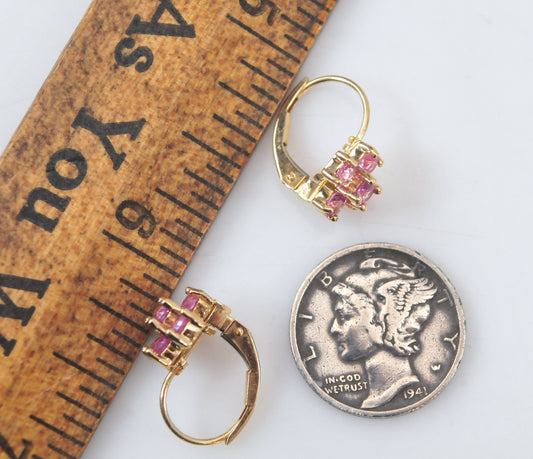 14K Gold Pink Flower Earrings