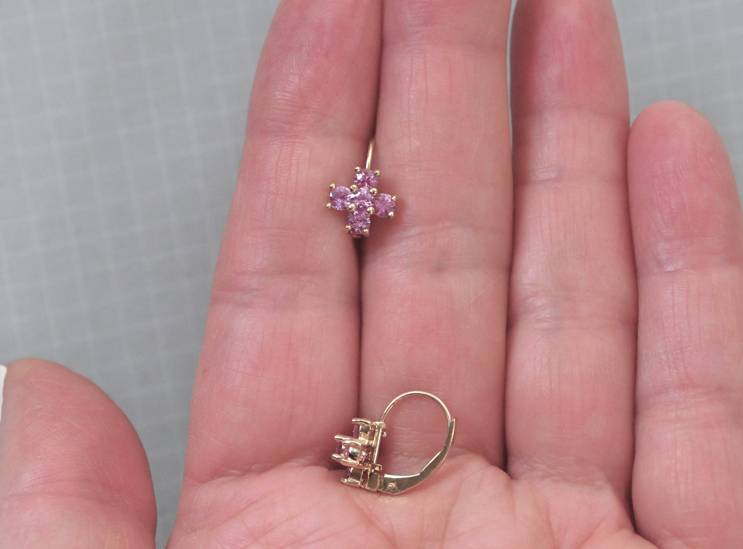 14K Gold Pink Flower Earrings