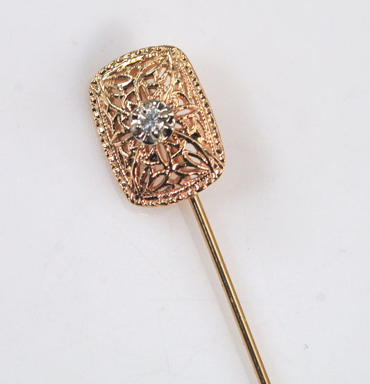 Antique 14K Gold Diamond Stick Pin