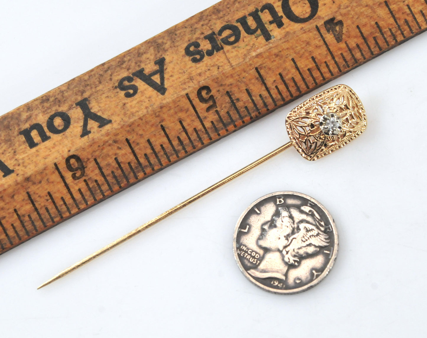 Antique 14K Gold Diamond Stick Pin