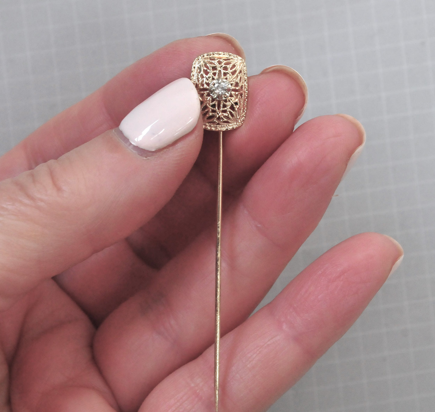 Antique 14K Gold Diamond Stick Pin