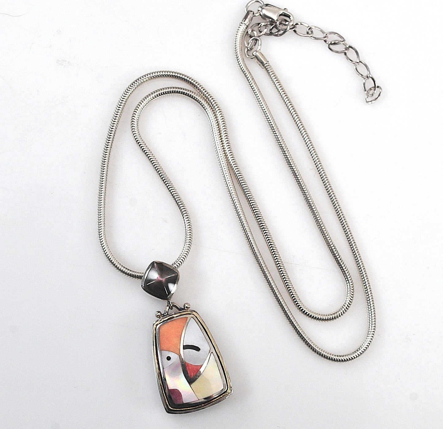 Asch Grossbardt Sterling Silver 18K Gold Picasso Inlay Pendant Necklace